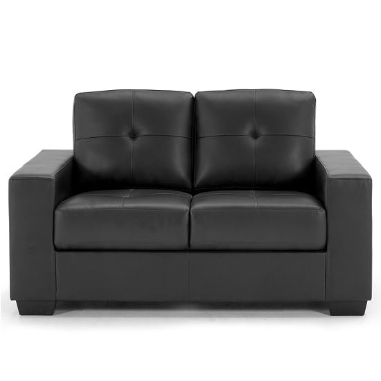 Stavern 2 Seater Sofa In Black Bonded Leather With Wooden Base
