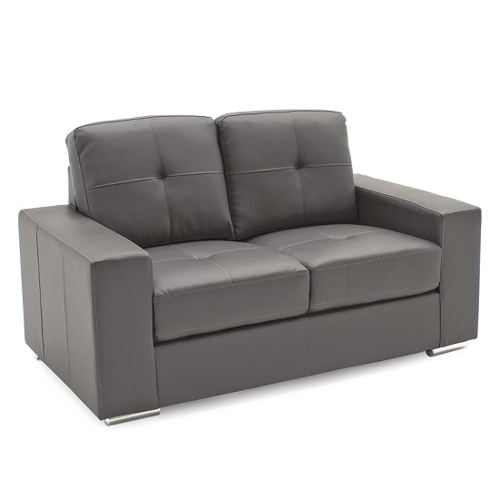 Stavern 2 Seater Sofa In Grey Bonded Leather With Chrome Base