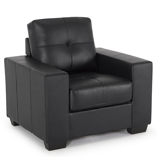 Stavern Sofa Chair In Black Bonded Leather With Wooden Base