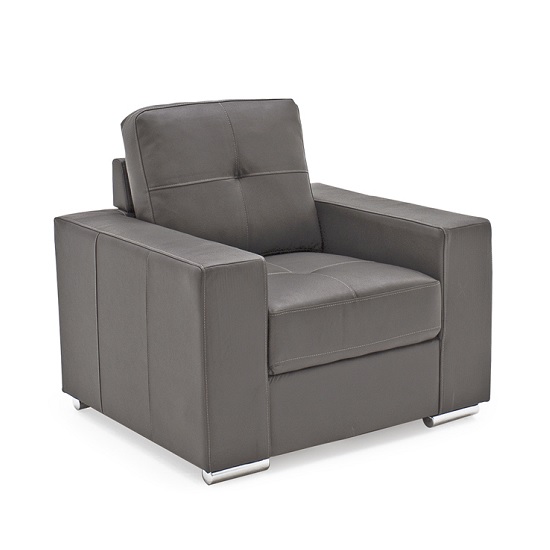 Stavern Sofa Chair In Grey Bonded Leather With Chrome Base