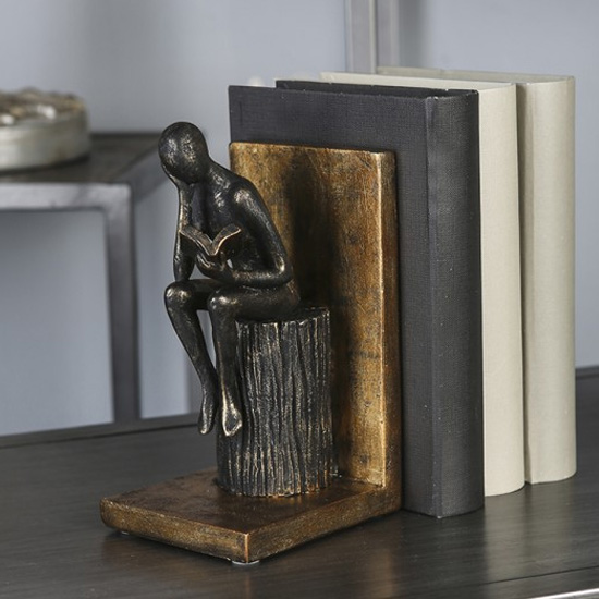 Steampunk Bookend Human Poly Sculpture In Antique Gold Black Furniture in Fashion