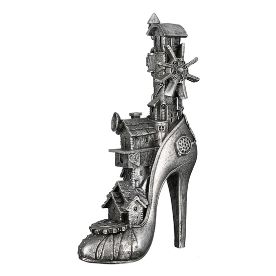 Read more about Steampunk high heel poly sculpture in antique silver