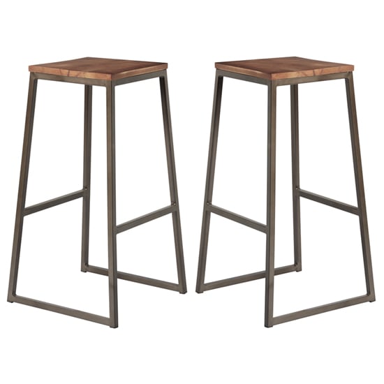 Photo of Steeple raw metal frame wooden bar stools in pair
