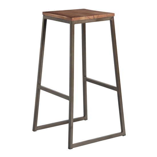 Steeple Wooden Bar Stool In Raw Metal Frame