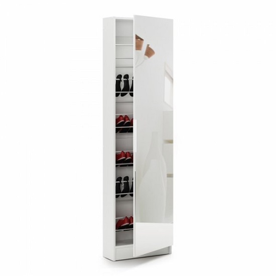 Steiner Mirrored Shoe Cabinet In Pearl White With 1 Door