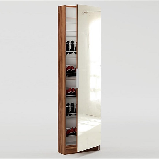 Steiner Mirrored Shoe Cabinet In Merano Walnut With 1 Door