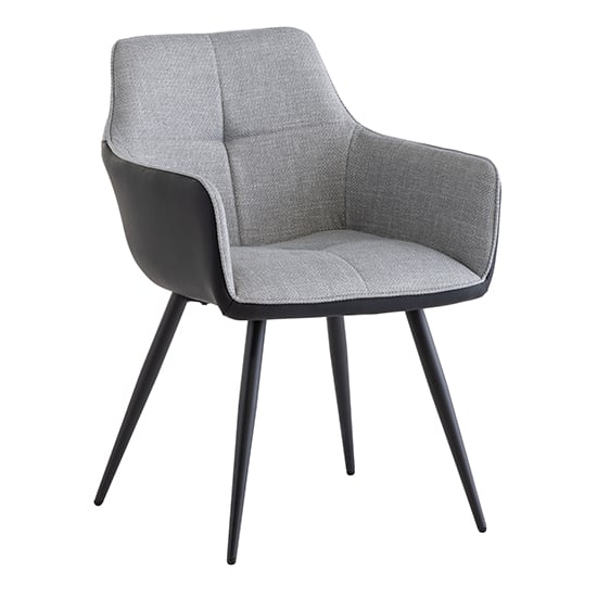 Stella Fabric Dining Armchair In Silver Grey With Black Legs
