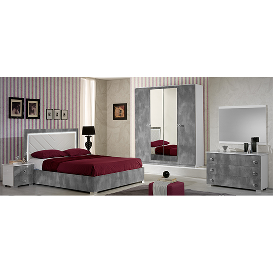 Stella Gloss Storage King Size Bed In White Concrete Effect LED_3