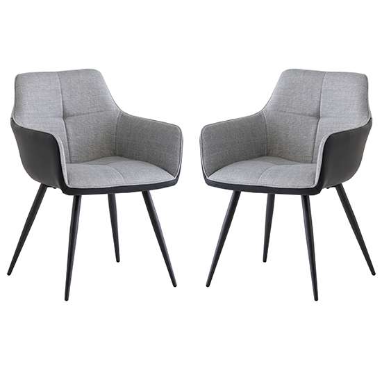 Stella Silver Grey Fabric Dining Armchairs In Pair