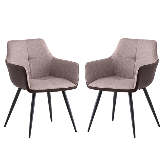Stella Stone Fabric Dining Armchairs In Pair