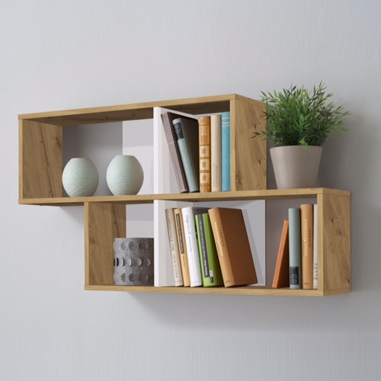 Read more about Stella wall mounted display shelf in artisan oak and white