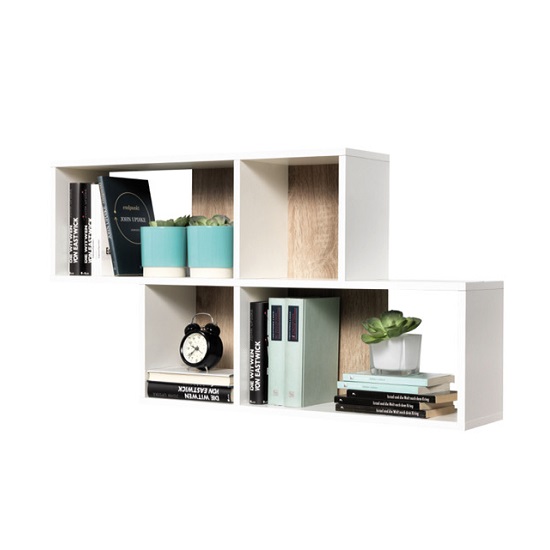 Stella Wall Mounted Display Shelf In White And Canadian Oak