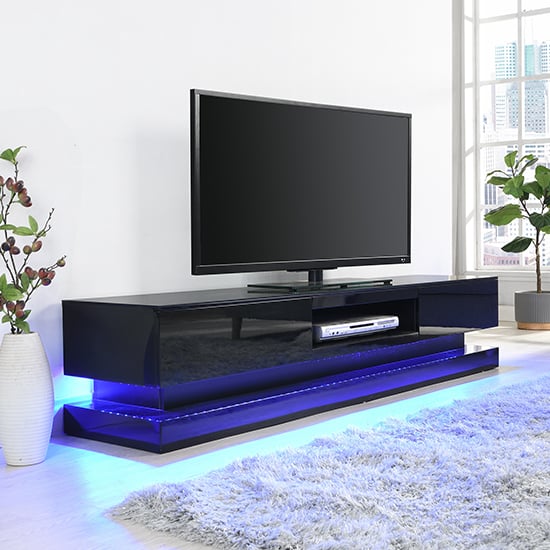 Product photograph of Step High Gloss Tv Stand In Black With Multi Led Lighting from Furniture in Fashion