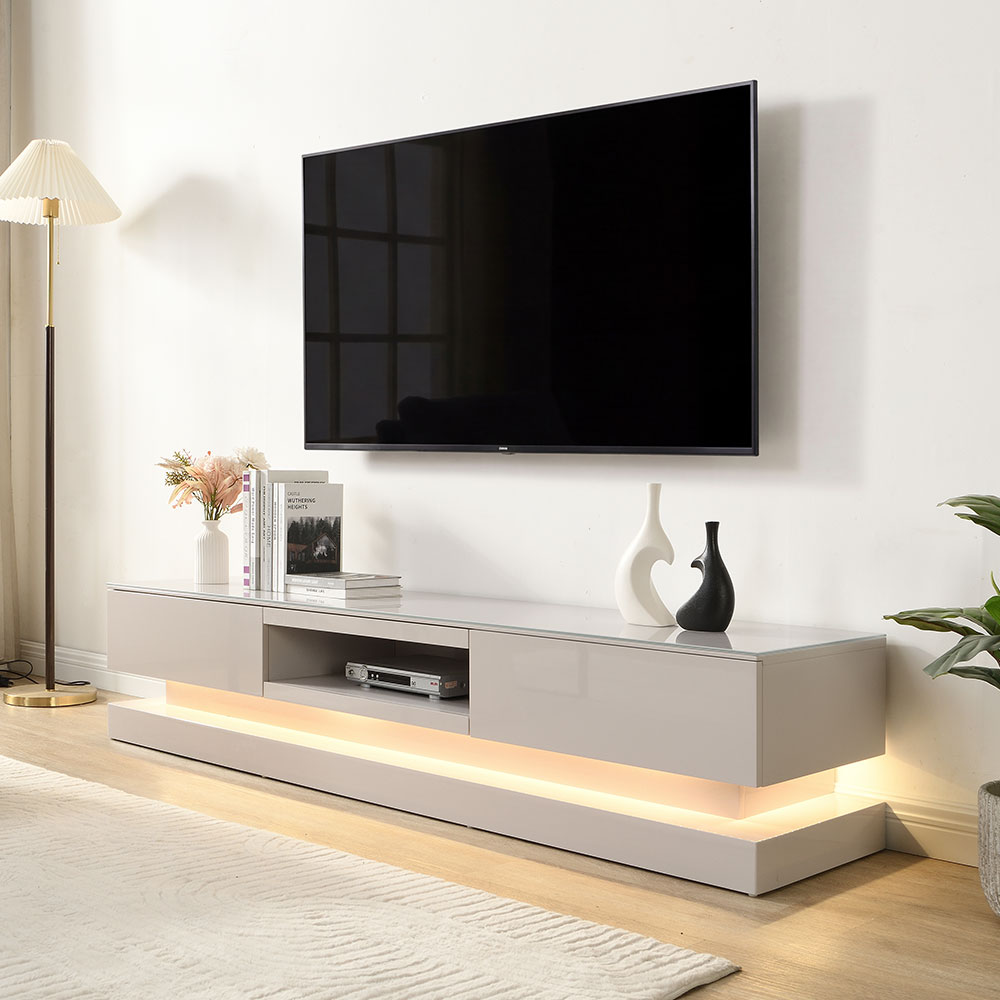 Step High Gloss TV Stand in Cashmere with LED