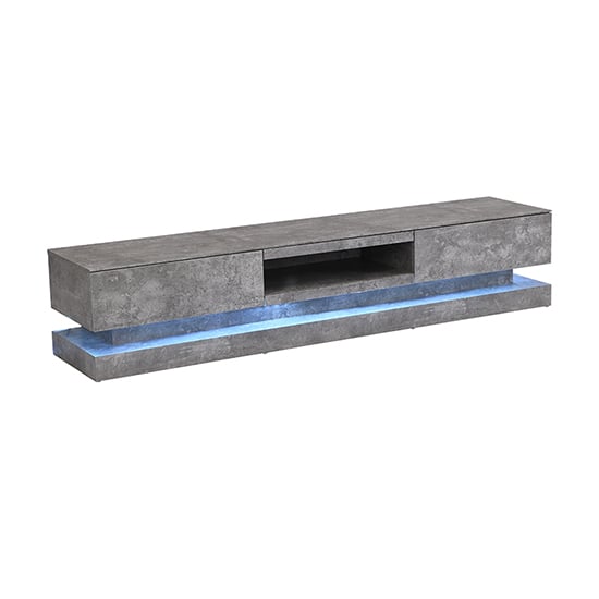 Step Wooden TV Stand In Concrete Effect With Multi LED Lighting_13