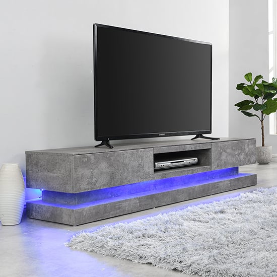 Step Wooden TV Stand In Concrete Effect With Multi LED Lighting