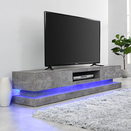 Product photograph of Step Wooden Tv Stand In Concrete Effect With Multi Led Lighting from Furniture in Fashion