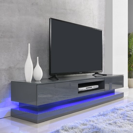 Read more about Step high gloss tv stand in grey with multi led lighting