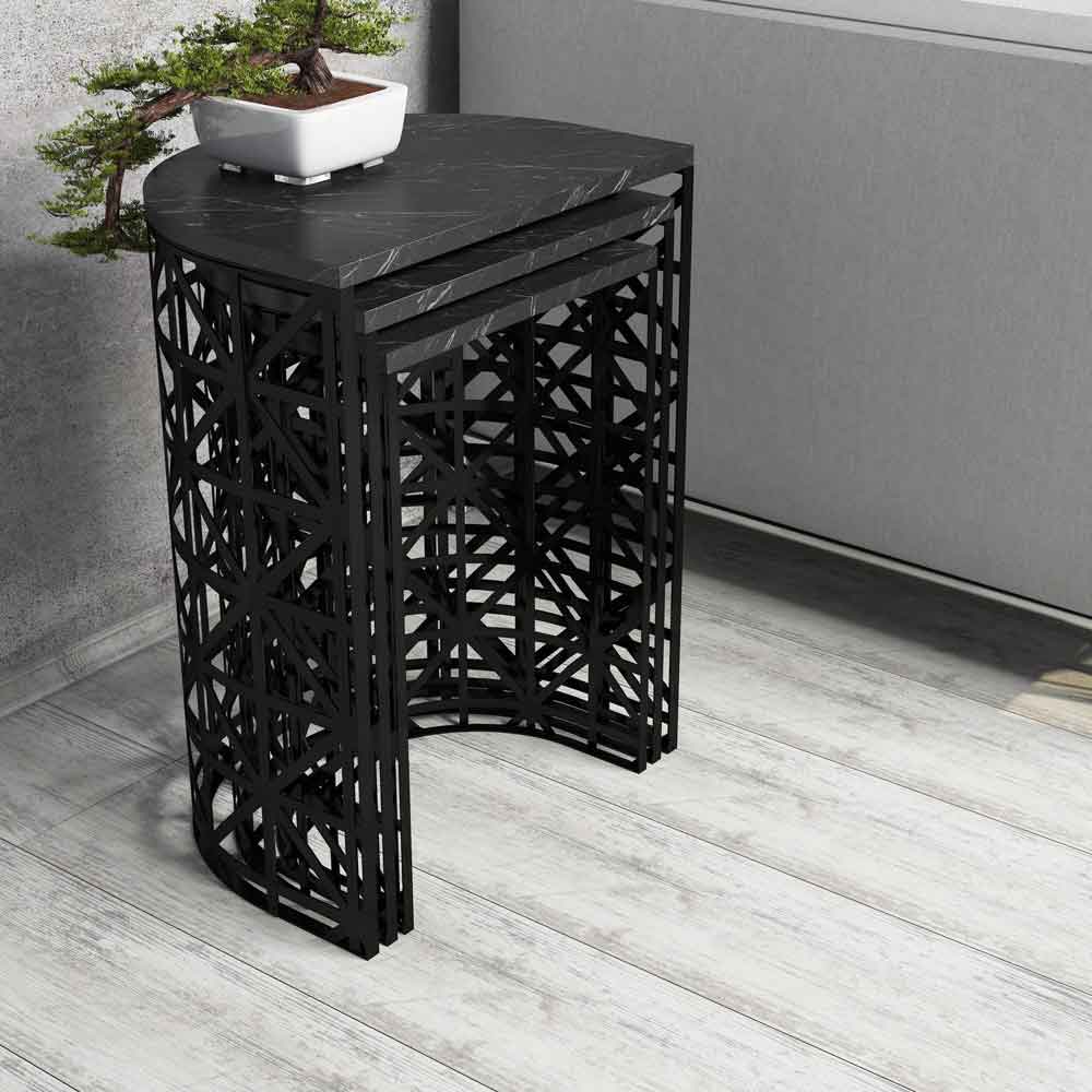 Stil Black Marble Effect Nesting Side Tables with Metal Base
