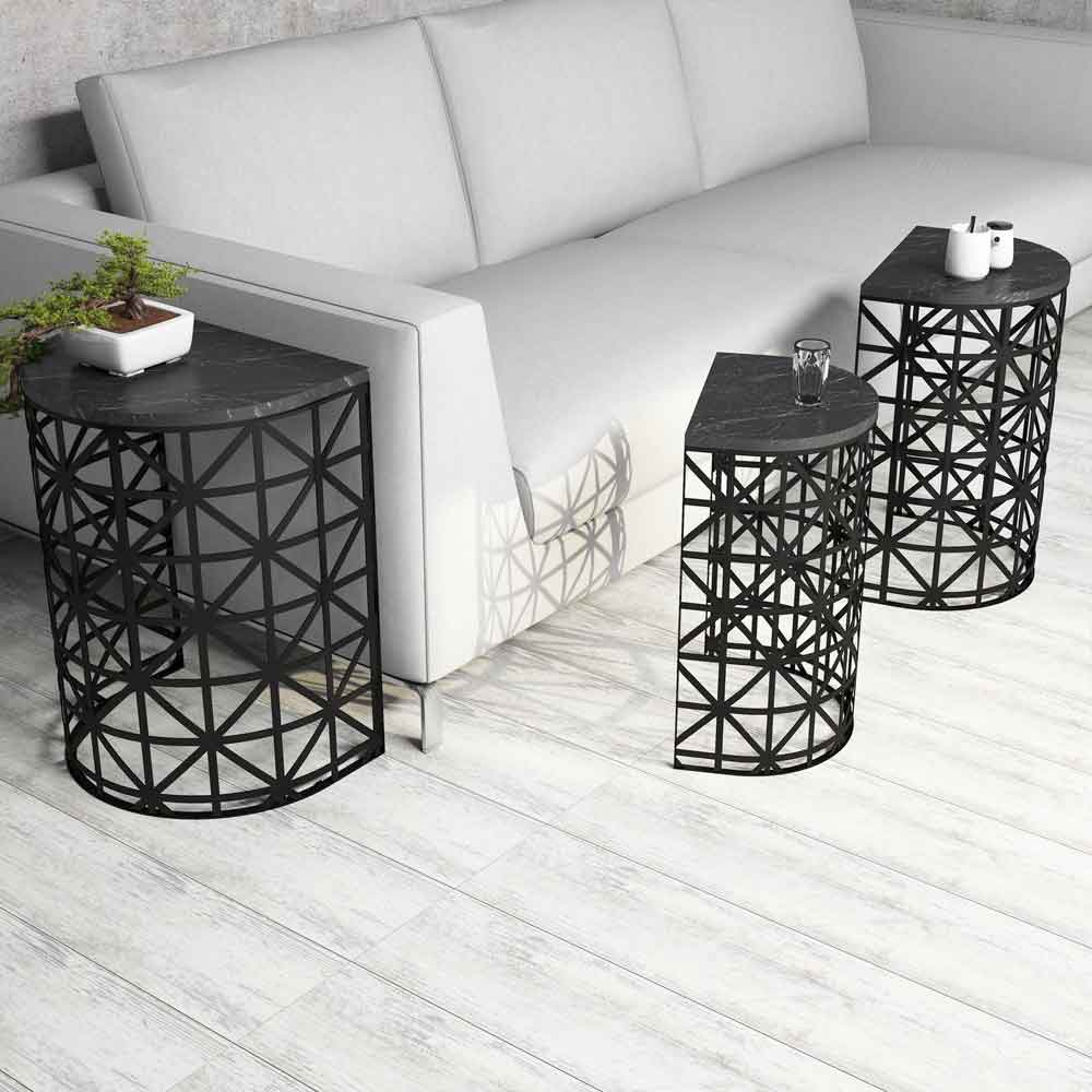 Stil Black Marble Effect Nesting Side Tables with Metal Base