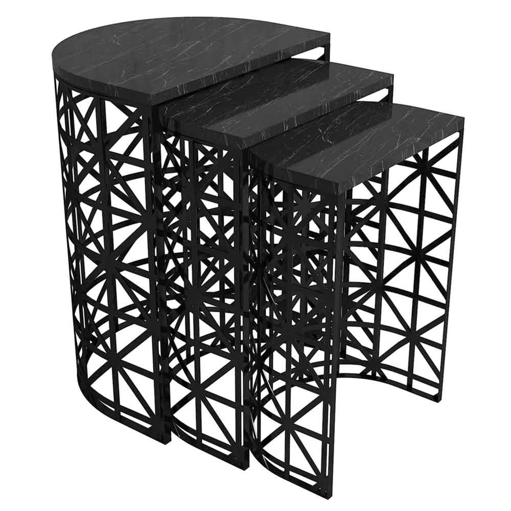 Stil Black Marble Effect Nesting Side Tables with Metal Base
