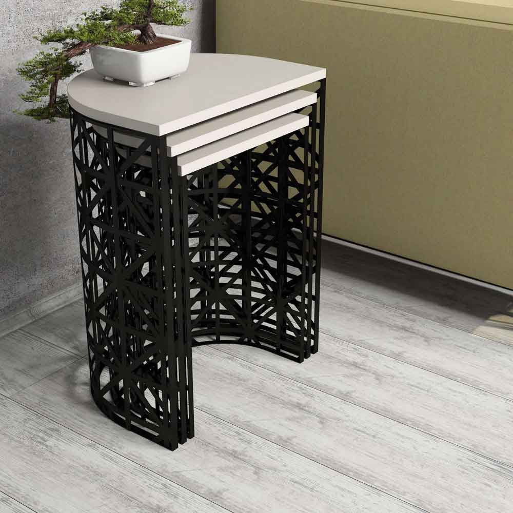 Stil Cream Marble Effect Nesting Side Tables with Black Metal Base