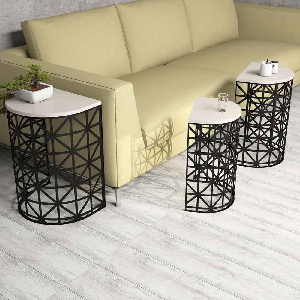 Stil Cream Marble Effect Nesting Side Tables with Black Metal Base