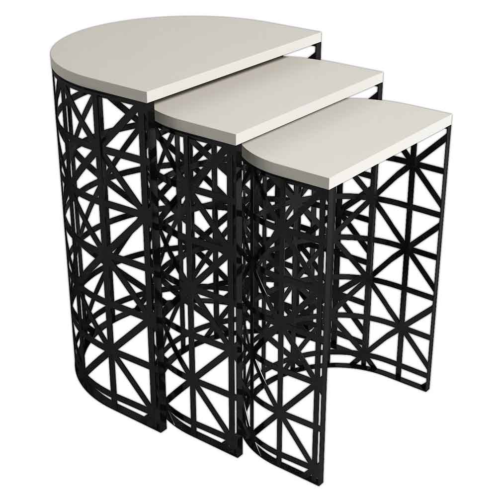 Stil Cream Marble Effect Nesting Side Tables with Black Metal Base