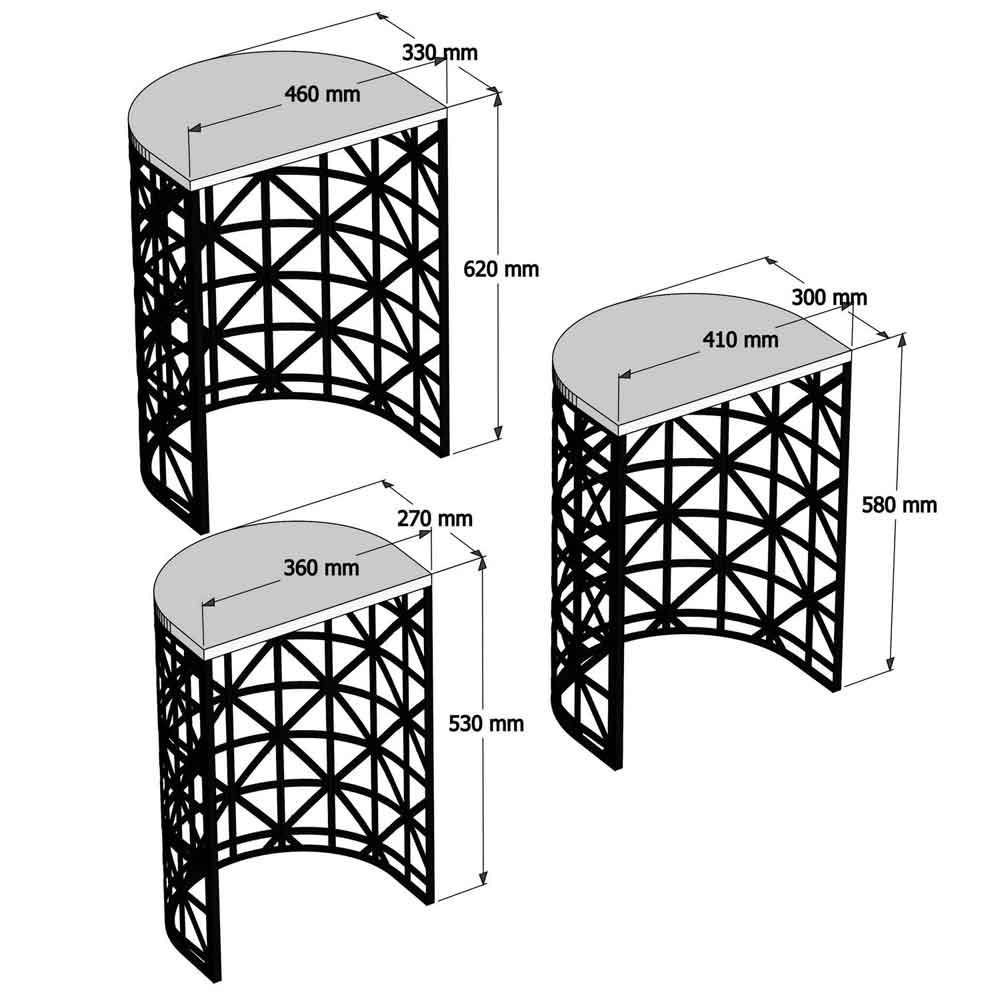 Stil Cream Marble Effect Nesting Side Tables with Black Metal Base