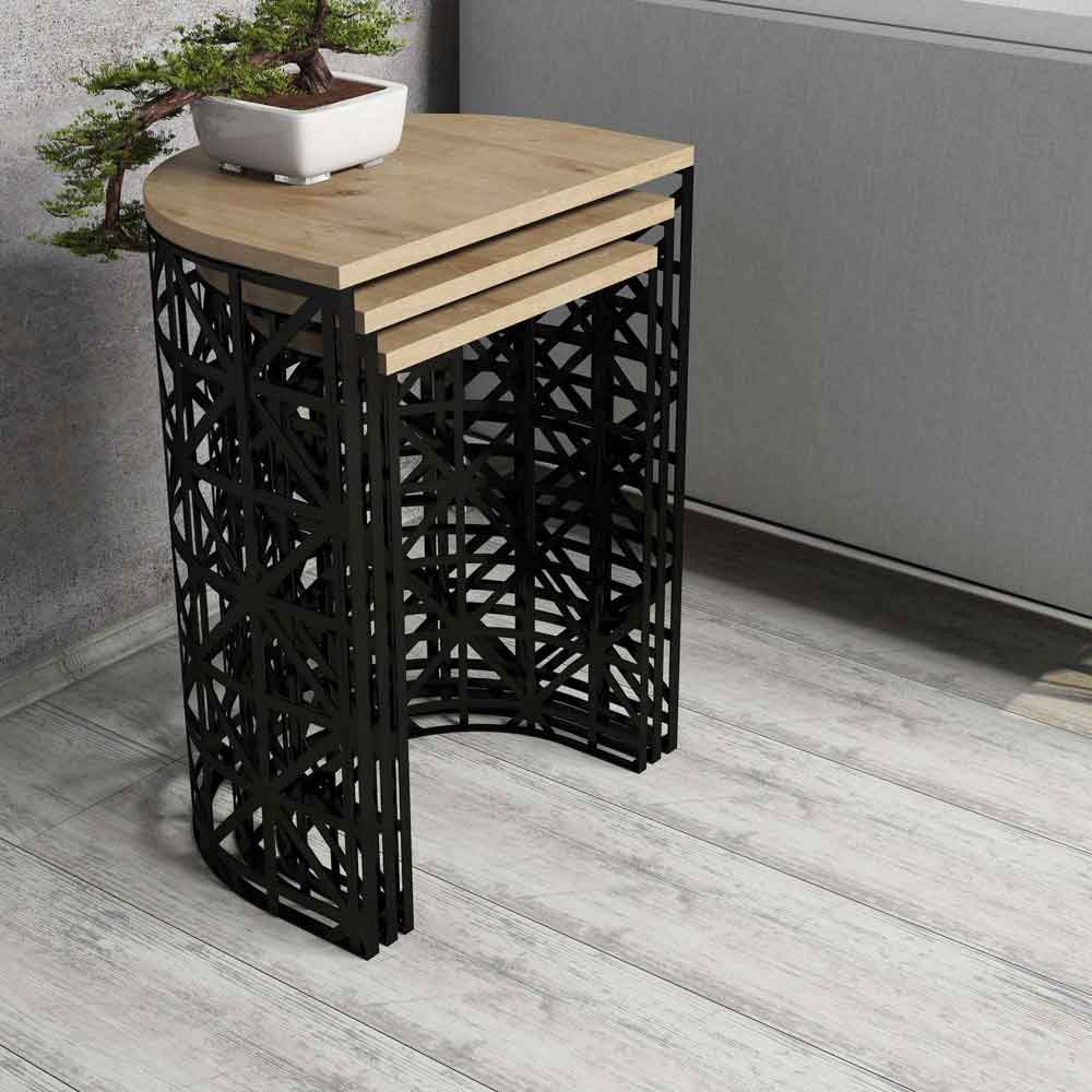 Stil Oak Wooden Nesting Side Tables with Black Metal Base