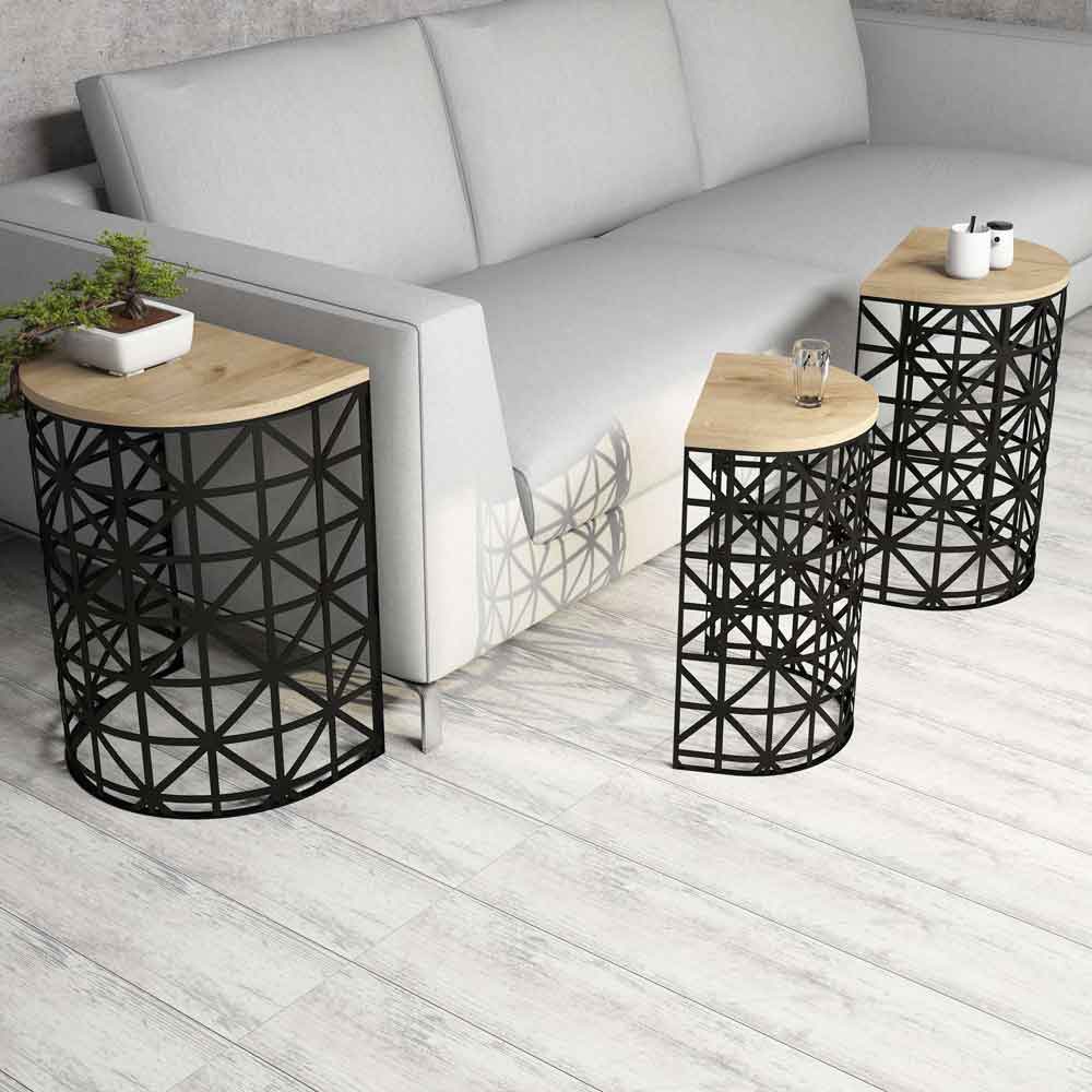 Stil Oak Wooden Nesting Side Tables with Black Metal Base