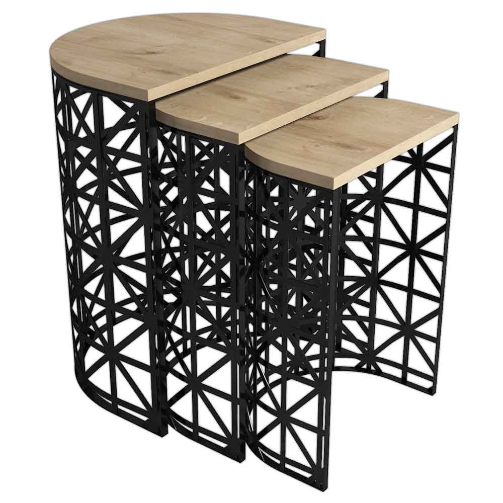 Stil Oak Wooden Nesting Side Tables with Black Metal Base