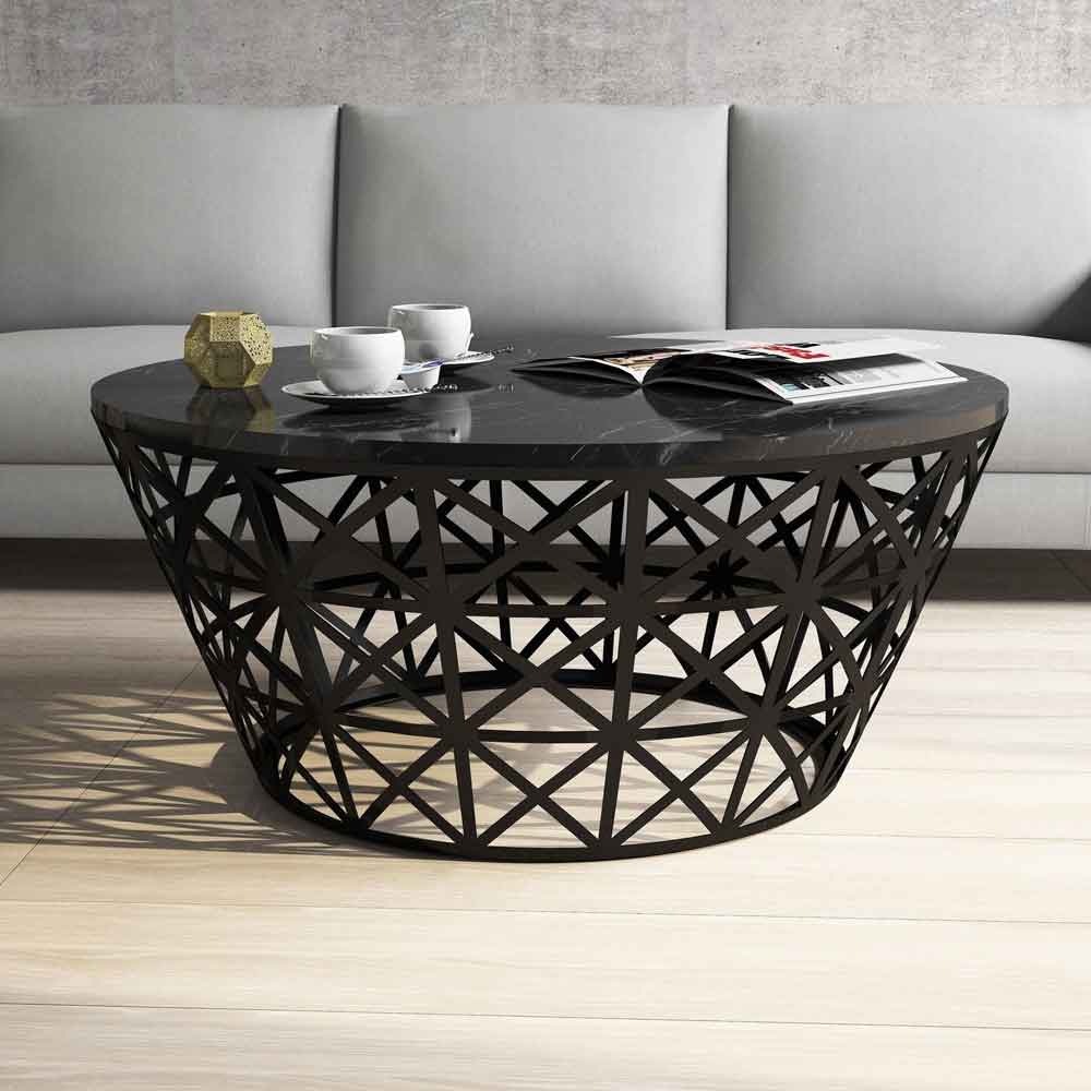 Stil Round Black Marble Effect Coffee Table with Metal Base