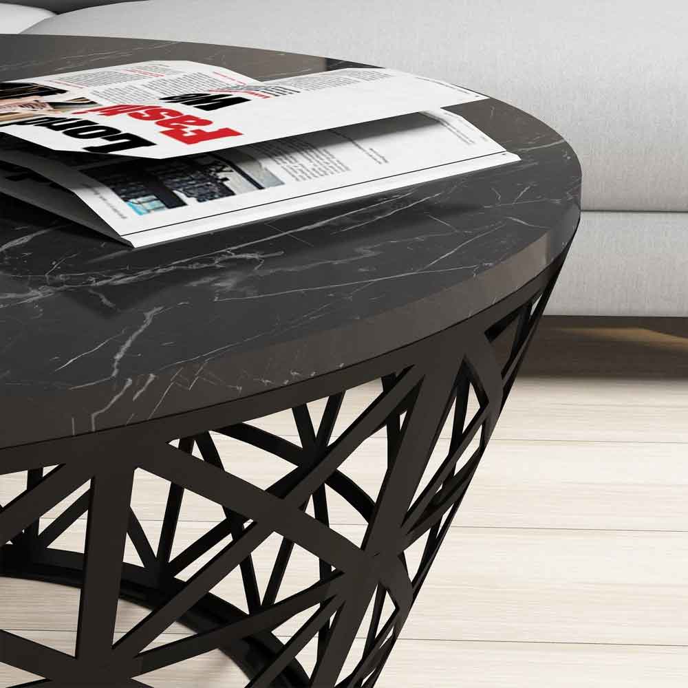Stil Round Black Marble Effect Coffee Table with Metal Base