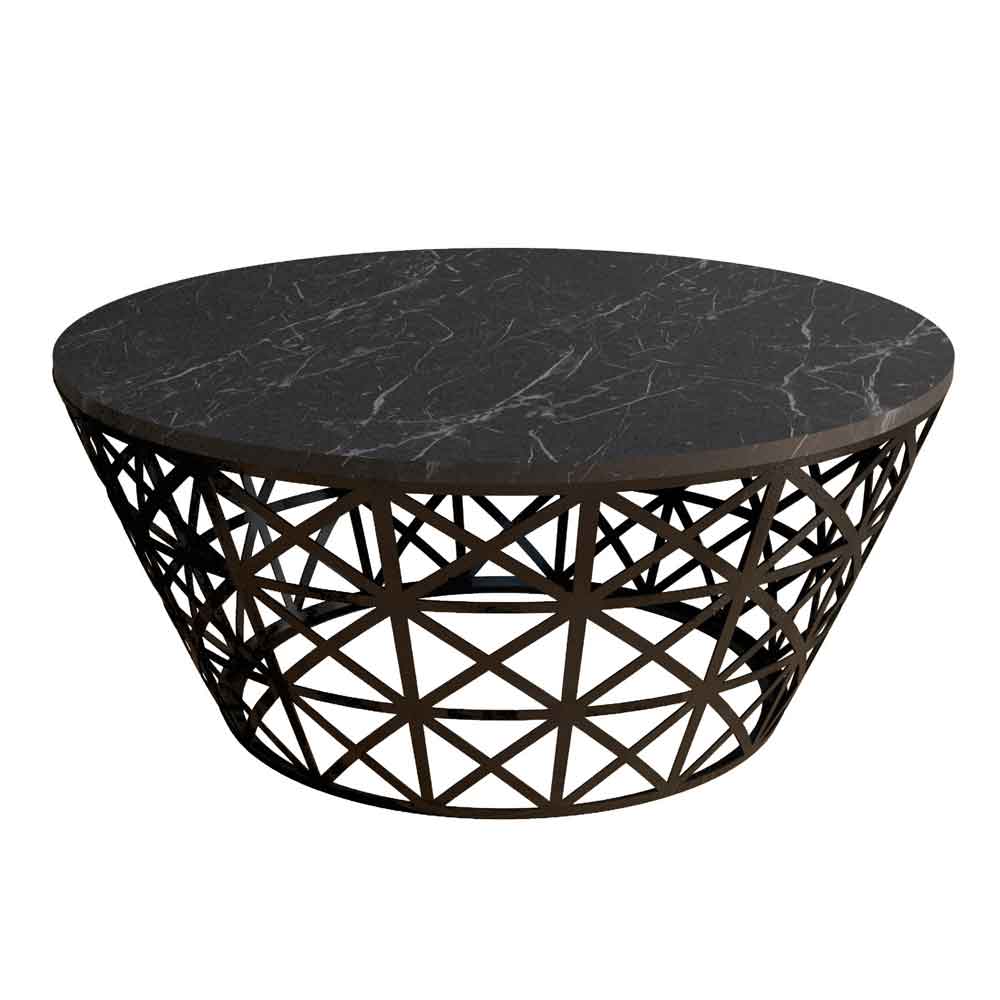 Stil Round Black Marble Effect Coffee Table with Metal Base