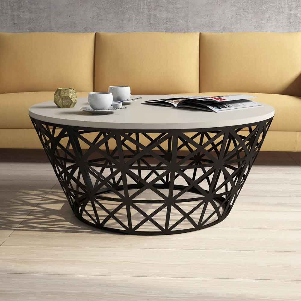 Stil Round Cream Marble Effect Coffee Table with Black Metal Base