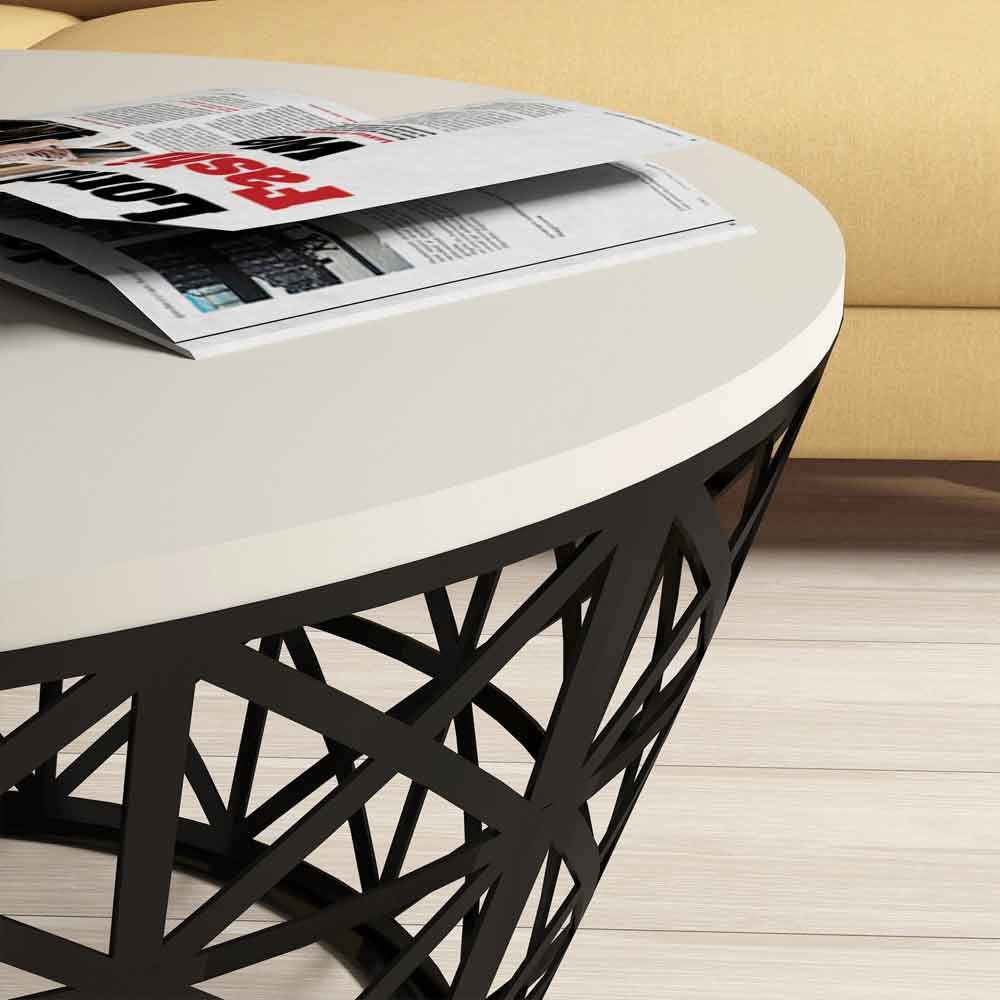 Stil Round Cream Marble Effect Coffee Table with Black Metal Base