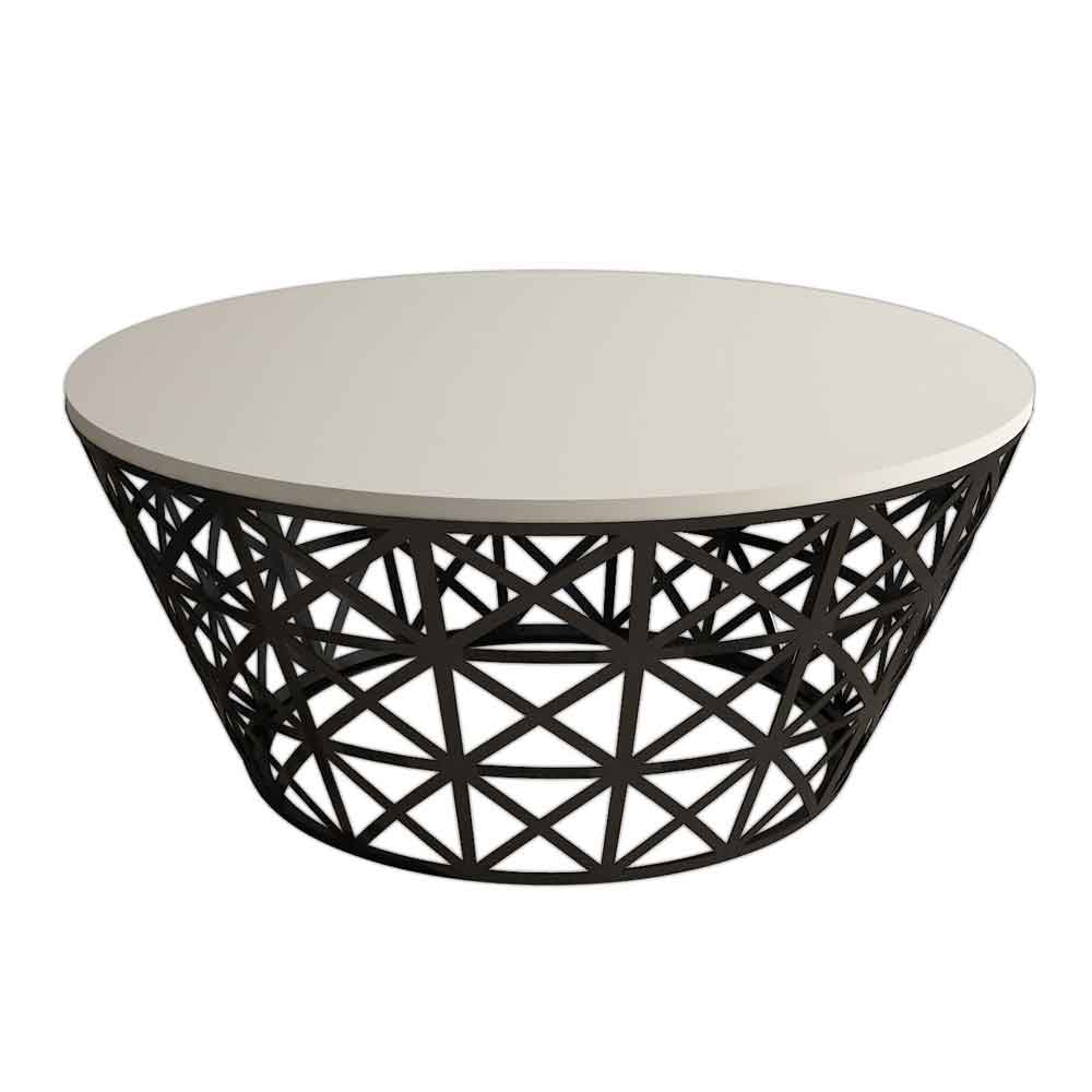 Stil Round Cream Marble Effect Coffee Table with Black Metal Base