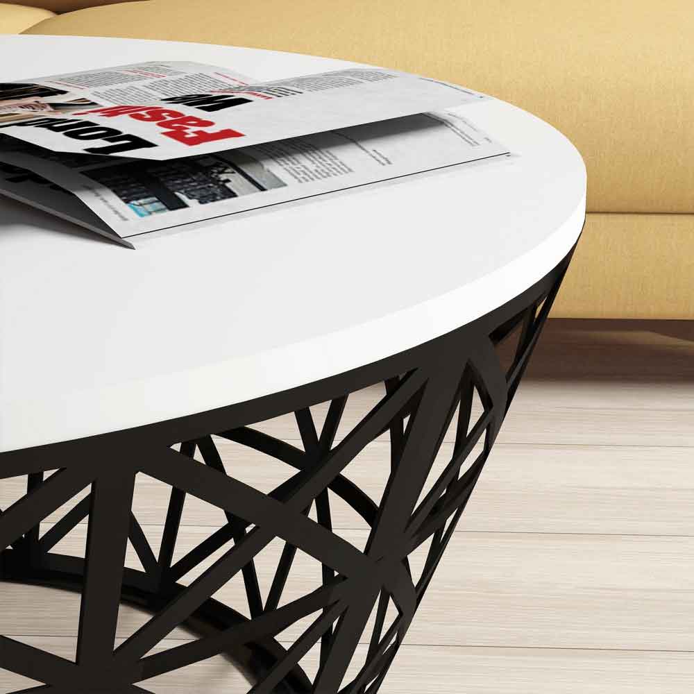 Stil Round White Wooden Coffee Table with Black Metal Base