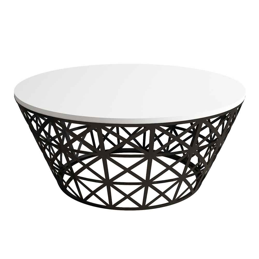 Stil Round White Wooden Coffee Table with Black Metal Base
