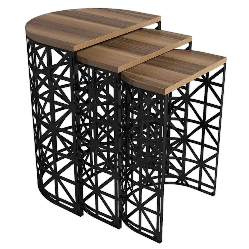 Stil Walnut Wooden Nesting Side Tables with Black Metal Base