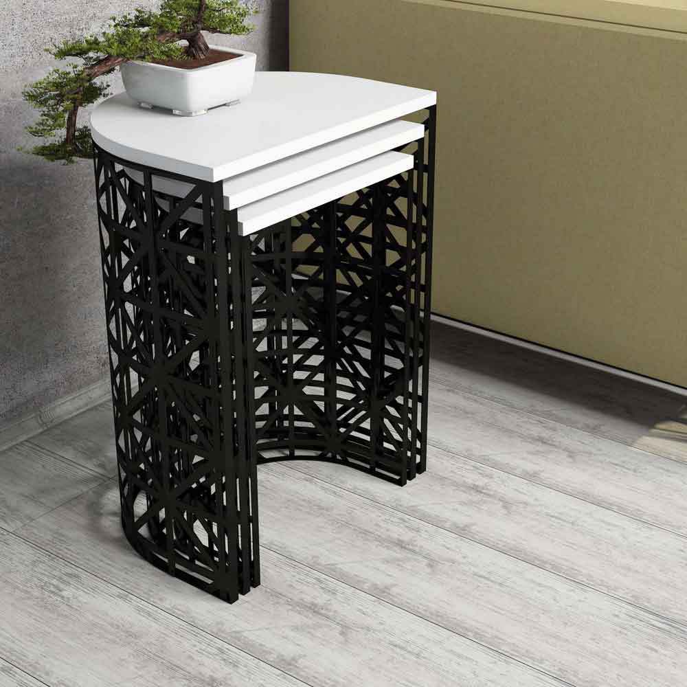 Stil White Wooden Nesting Side Tables with Black Metal Base