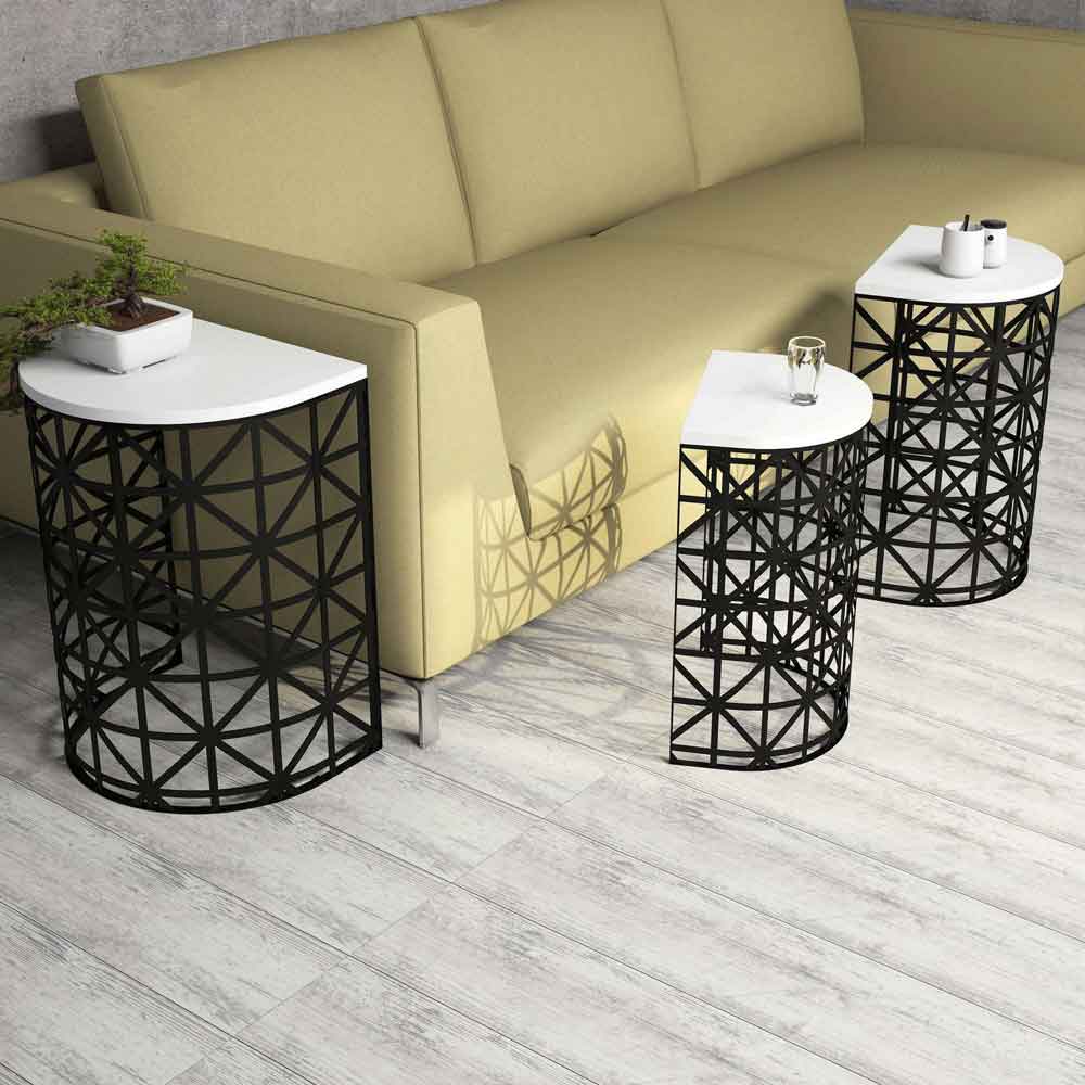 Stil White Wooden Nesting Side Tables with Black Metal Base