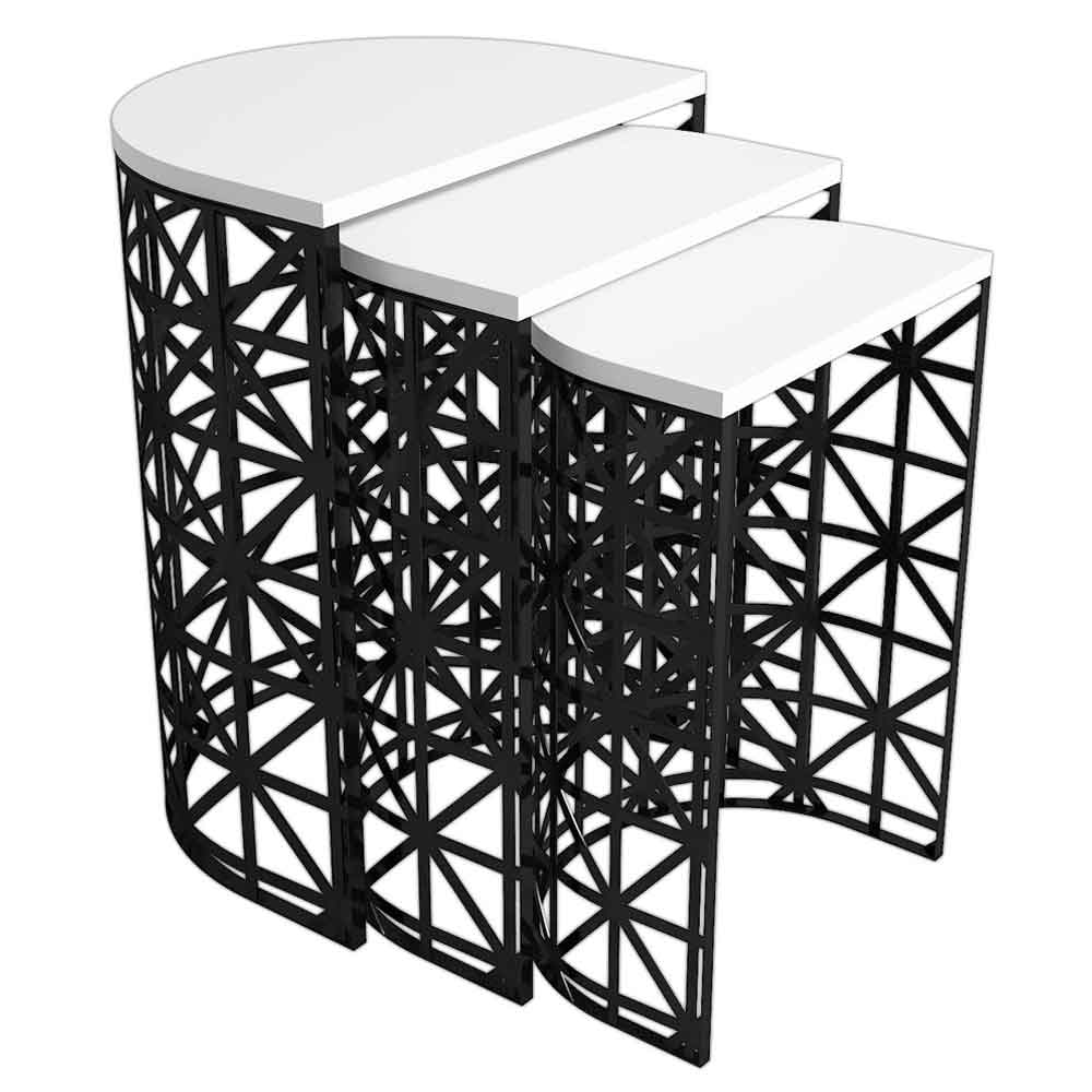 Stil White Wooden Nesting Side Tables with Black Metal Base