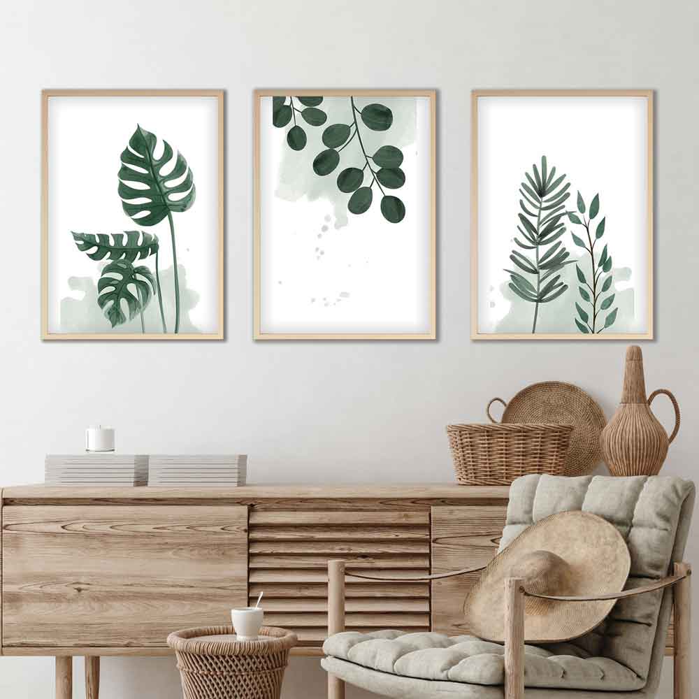 Stillform Wooden 20x30cm Monstera and Eucalyptus Art Frame Set of 3 in Multicolour