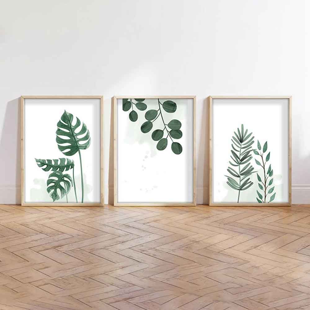 Stillform Wooden 30x40cm Monstera and Eucalyptus Art Frame Set of 3 in Multicolour