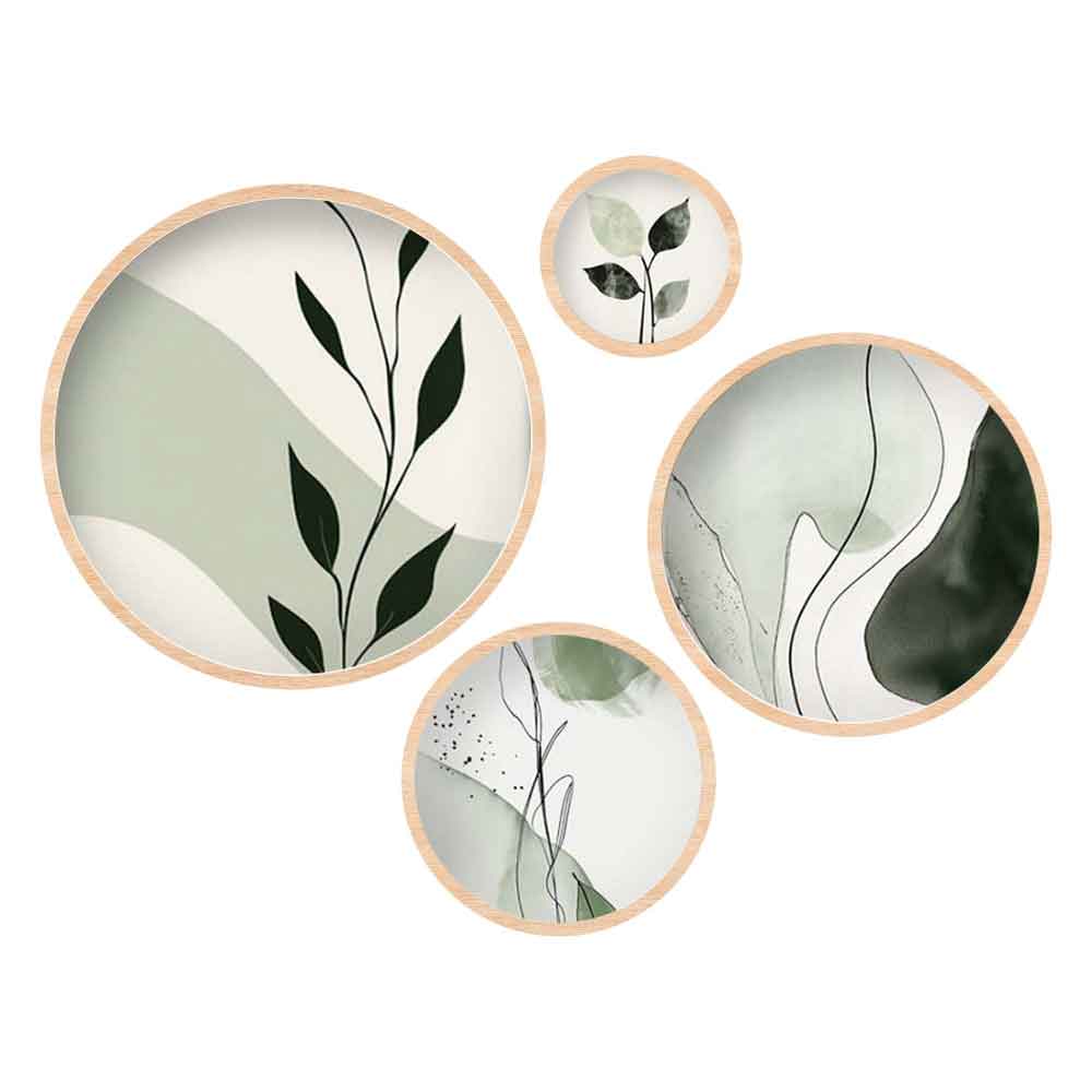 Stillform Wooden Rounds Emerald Leaf Art of Frame Set of 4 in Multicolour