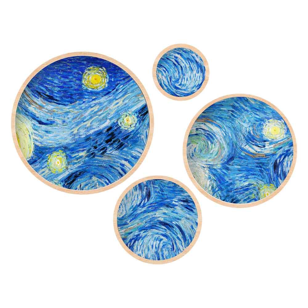Stillform Wooden Rounds Indigo Art of Frame Set of 4 in Multicolour