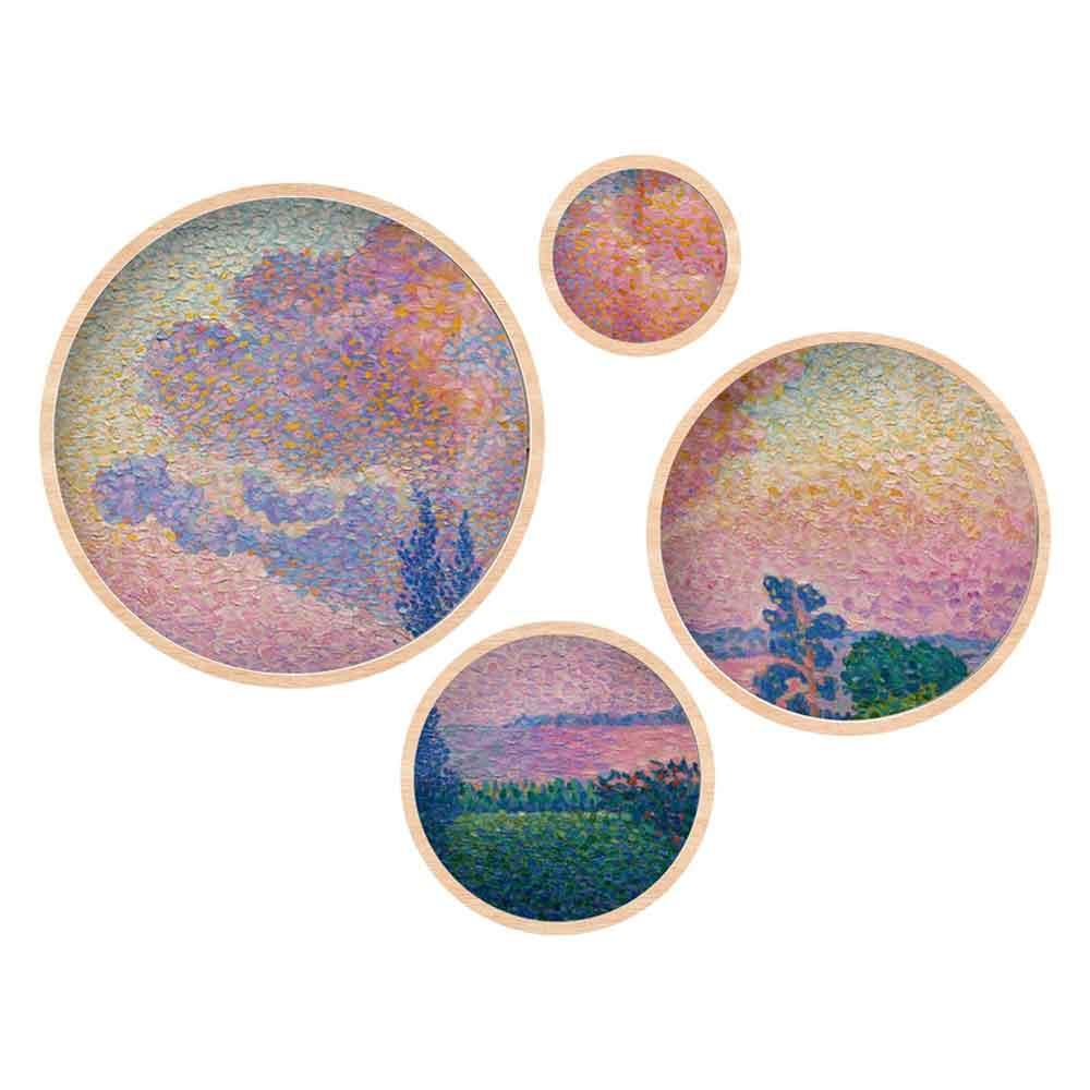 Stillform Wooden Rounds Lavender Fields Art of Frame Set of 4 in Multicolour
