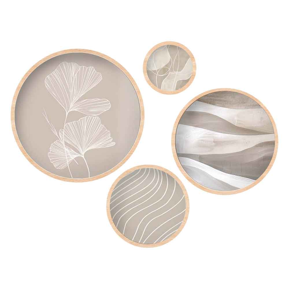 Stillform Wooden Rounds Serene Ginkgo Art of Frame Set of 4 in Multicolour